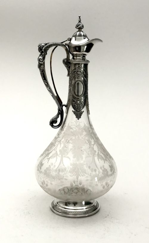 magnificent solid silver baccarat crytal wine claret ewer 37cm art deco - CATEGORY: ANTIQUE SILVER - DATED 19TH CENTURY