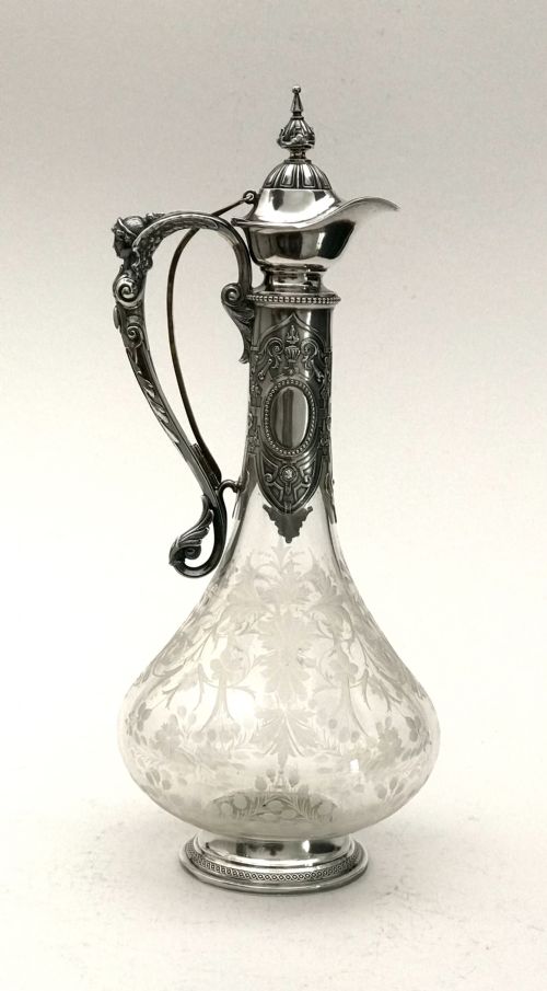 MAGNIFICENT SOLID SILVER BACCARAT CRYTAL WINE CLARET EWER 37CM ART DECO - ADDITIONAL PHOTO 1