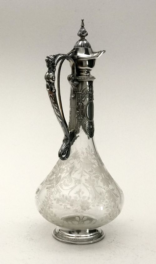 MAGNIFICENT SOLID SILVER BACCARAT CRYTAL WINE CLARET EWER 37CM ART DECO - ADDITIONAL PHOTO 2