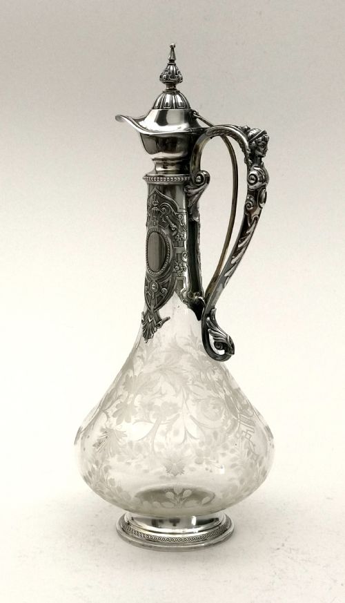 MAGNIFICENT SOLID SILVER BACCARAT CRYTAL WINE CLARET EWER 37CM ART DECO - ADDITIONAL PHOTO 3