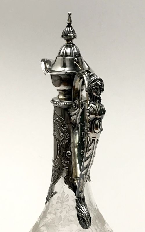 MAGNIFICENT SOLID SILVER BACCARAT CRYTAL WINE CLARET EWER 37CM ART DECO - ADDITIONAL PHOTO 4