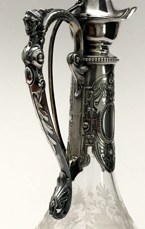 MAGNIFICENT SOLID SILVER BACCARAT CRYTAL WINE CLARET EWER 37CM ART DECO - ADDITIONAL PHOTO 5