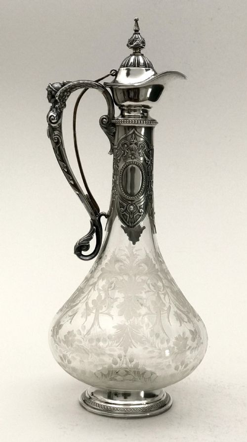 MAGNIFICENT SOLID SILVER BACCARAT CRYTAL WINE CLARET EWER 37CM ART DECO - ADDITIONAL PHOTO 6