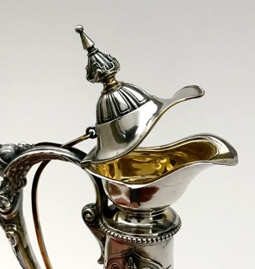 MAGNIFICENT SOLID SILVER BACCARAT CRYTAL WINE CLARET EWER 37CM ART DECO - ADDITIONAL PHOTO 7