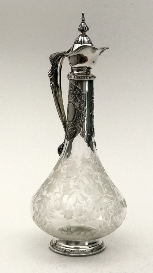MAGNIFICENT SOLID SILVER BACCARAT CRYTAL WINE CLARET EWER 37CM ART DECO - ADDITIONAL PHOTO 8