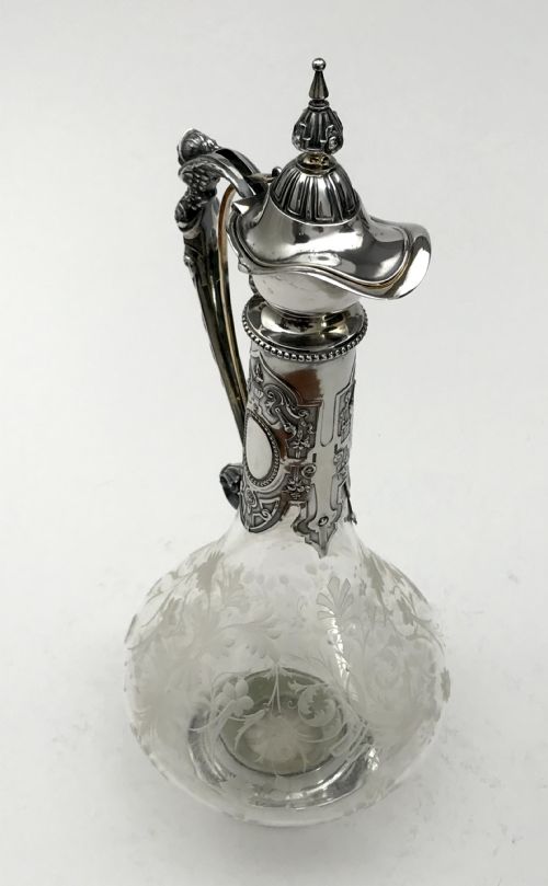MAGNIFICENT SOLID SILVER BACCARAT CRYTAL WINE CLARET EWER 37CM ART DECO - ADDITIONAL PHOTO 10