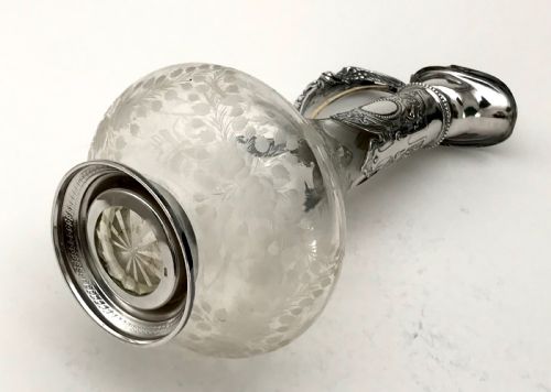 MAGNIFICENT SOLID SILVER BACCARAT CRYTAL WINE CLARET EWER 37CM ART DECO - ADDITIONAL PHOTO 11