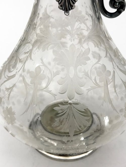 MAGNIFICENT SOLID SILVER BACCARAT CRYTAL WINE CLARET EWER 37CM ART DECO - ADDITIONAL PHOTO 12