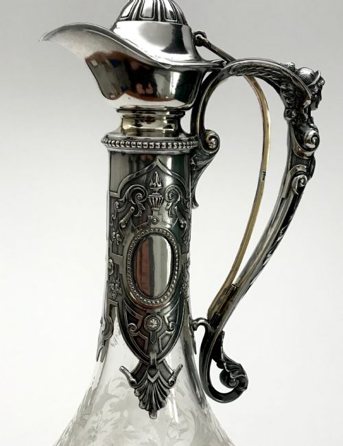MAGNIFICENT SOLID SILVER BACCARAT CRYTAL WINE CLARET EWER 37CM ART DECO - ADDITIONAL PHOTO 13