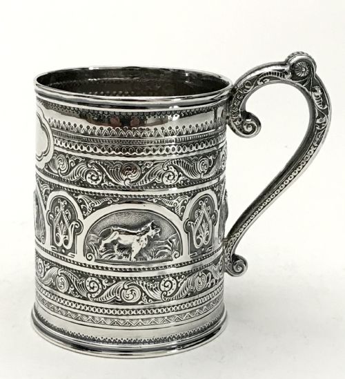 rare anglo indian solid silver sterling 150g christening mug tankard c1880 - CATEGORY: ANTIQUE SILVER - DATED VICTORIAN
