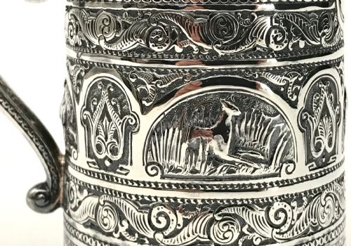 RARE ANGLO INDIAN SOLID SILVER STERLING 150G CHRISTENING MUG TANKARD C1880 - ADDITIONAL PHOTO 1