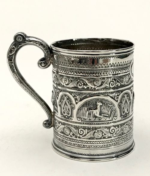 RARE ANGLO INDIAN SOLID SILVER STERLING 150G CHRISTENING MUG TANKARD C1880 - ADDITIONAL PHOTO 2