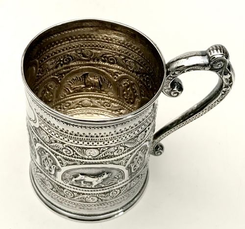 RARE ANGLO INDIAN SOLID SILVER STERLING 150G CHRISTENING MUG TANKARD C1880 - ADDITIONAL PHOTO 3