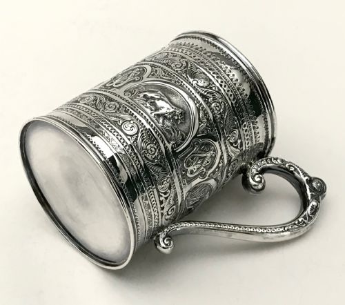 RARE ANGLO INDIAN SOLID SILVER STERLING 150G CHRISTENING MUG TANKARD C1880 - ADDITIONAL PHOTO 5