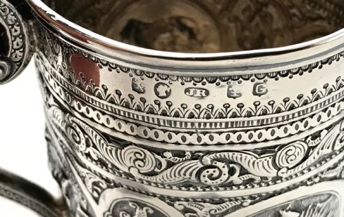 RARE ANGLO INDIAN SOLID SILVER STERLING 150G CHRISTENING MUG TANKARD C1880 - ADDITIONAL PHOTO 6
