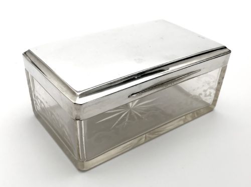 solid silver crystal butter dish circa 1900 germany 15cm deyhle gebrder - CATEGORY: ANTIQUE SILVER - DATED 1900