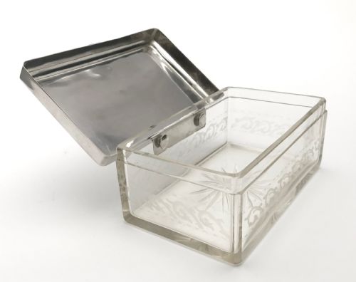 SOLID SILVER CRYSTAL BUTTER DISH CIRCA 1900 GERMANY 15CM DEYHLE GEBRDER - ADDITIONAL PHOTO 1
