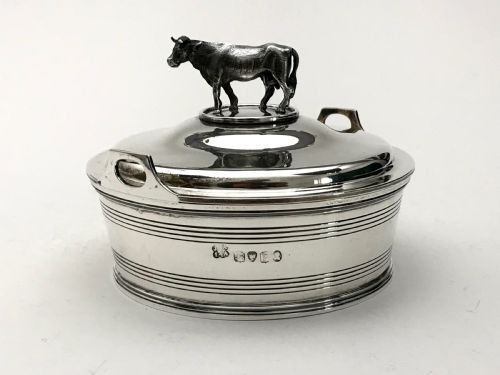 rare solid silver sterling cow butter dish 495g london 1830 william iv - CATEGORY: ANTIQUE SILVER - DATED GEORGIAN