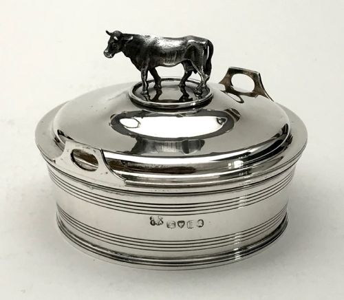 RARE SOLID SILVER STERLING COW BUTTER DISH 495G LONDON 1830 WILLIAM IV - ADDITIONAL PHOTO 2