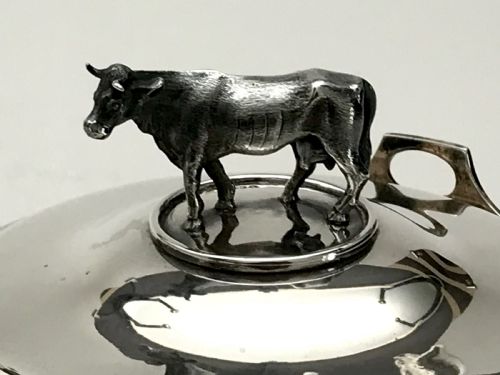 RARE SOLID SILVER STERLING COW BUTTER DISH 495G LONDON 1830 WILLIAM IV - ADDITIONAL PHOTO 4