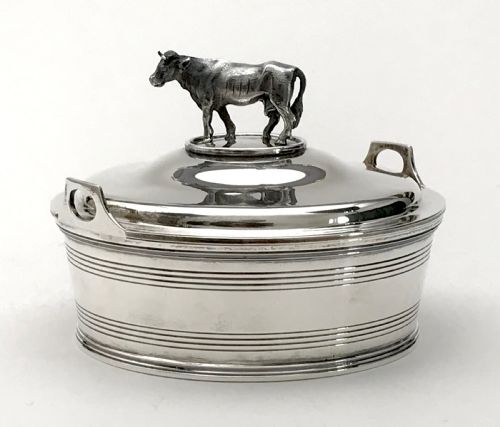 RARE SOLID SILVER STERLING COW BUTTER DISH 495G LONDON 1830 WILLIAM IV - ADDITIONAL PHOTO 9