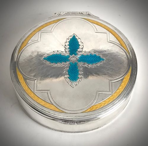 large solid silver sterling swiss jewellery trinket box art deco enamel 444 g - CATEGORY: ANTIQUE SILVER - DATED 19TH CENTURY