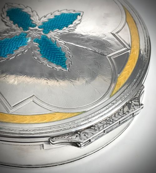 LARGE SOLID SILVER STERLING SWISS JEWELLERY TRINKET BOX ART DECO ENAMEL 444 G - ADDITIONAL PHOTO 6