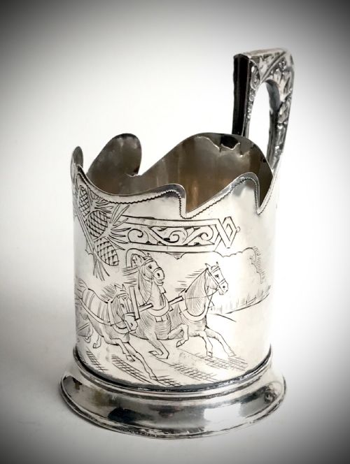solid silver russian tea glass holder 140 grams art nouveau 1896 imperial - CATEGORY: ANTIQUE SILVER - DATED 19TH CENTURY