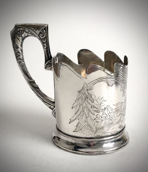 SOLID SILVER RUSSIAN TEA GLASS HOLDER 140 GRAMS ART NOUVEAU 1896 IMPERIAL - ADDITIONAL PHOTO 1