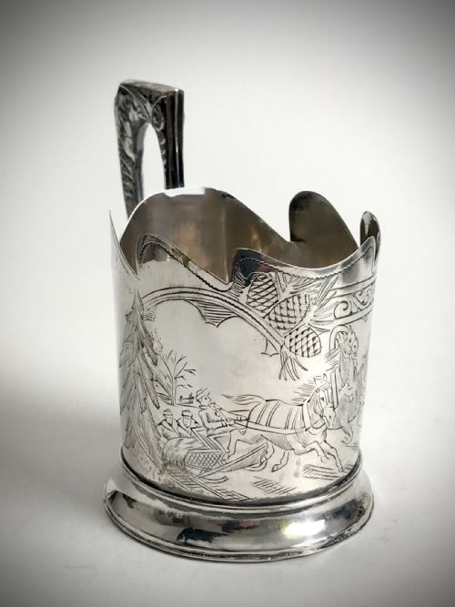 SOLID SILVER RUSSIAN TEA GLASS HOLDER 140 GRAMS ART NOUVEAU 1896 IMPERIAL - ADDITIONAL PHOTO 3
