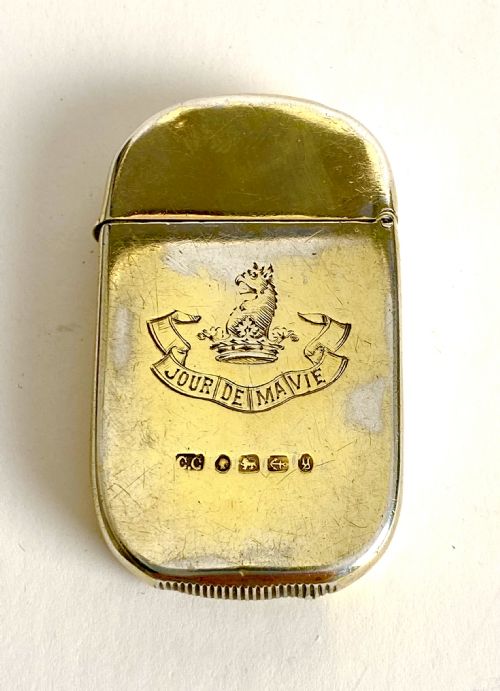 solid silver sterling gilt vesta case vita sakville west crest 1881 - CATEGORY: ANTIQUE SILVER - DATED 1880