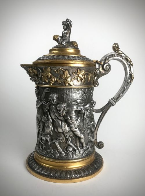 magnificent heavy silver gold gilt pewter jug tankard 19th c victorian - CATEGORY: ANTIQUE METAL - DATED VICTORIAN
