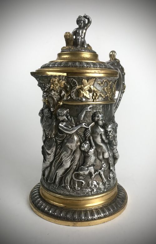MAGNIFICENT HEAVY SILVER GOLD GILT PEWTER JUG TANKARD 19TH C VICTORIAN - ADDITIONAL PHOTO 1