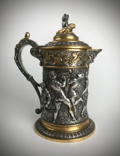 MAGNIFICENT HEAVY SILVER GOLD GILT PEWTER JUG TANKARD 19TH C VICTORIAN - ADDITIONAL PHOTO 2