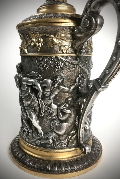 MAGNIFICENT HEAVY SILVER GOLD GILT PEWTER JUG TANKARD 19TH C VICTORIAN - ADDITIONAL PHOTO 3