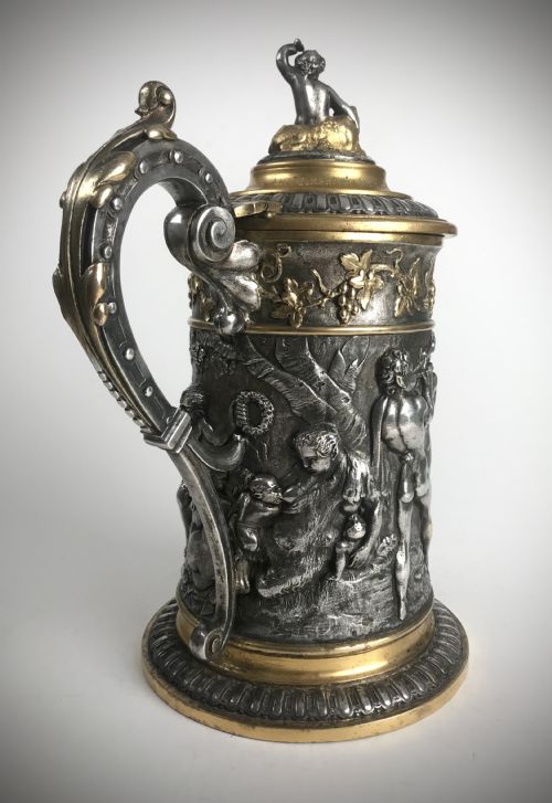 MAGNIFICENT HEAVY SILVER GOLD GILT PEWTER JUG TANKARD 19TH C VICTORIAN - ADDITIONAL PHOTO 4