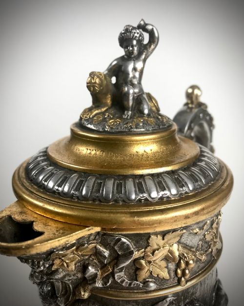 MAGNIFICENT HEAVY SILVER GOLD GILT PEWTER JUG TANKARD 19TH C VICTORIAN - ADDITIONAL PHOTO 9
