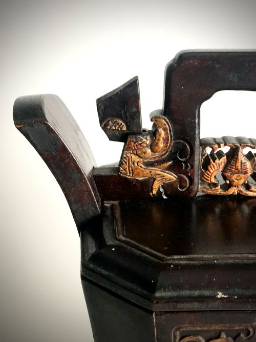 ANTIQUE QING DYNASTY ANTIQUE ORIENTAL CHINESE CARVED WOODEN TEAPOT WARMER CIRCA 1860 - ADDITIONAL PHOTO 2