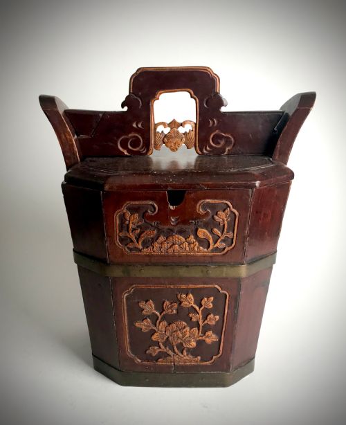 ANTIQUE QING DYNASTY ANTIQUE ORIENTAL CHINESE CARVED WOODEN TEAPOT WARMER CIRCA 1860 - ADDITIONAL PHOTO 1