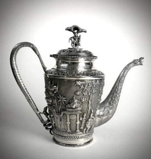 MAGNIFICENT SOLID SILVER STERLING COFFEE TEA POT 726G BURMESE INDIA 19TH C - ADDITIONAL PHOTO 1