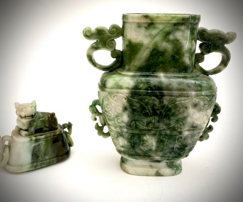MAGNIFICENT CHINESE SPINACH JADE GREEN URN 1900 QING DYNASTY - ADDITIONAL PHOTO 2