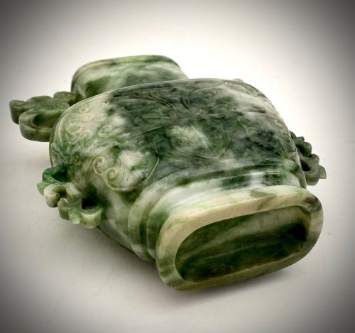 MAGNIFICENT CHINESE SPINACH JADE GREEN URN 1900 QING DYNASTY - ADDITIONAL PHOTO 3