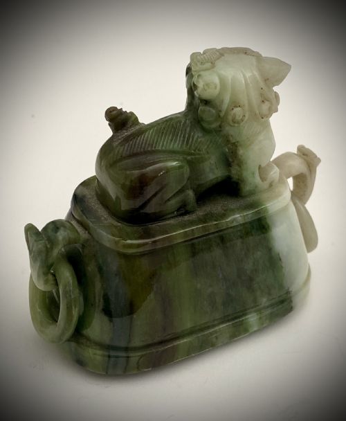 MAGNIFICENT CHINESE SPINACH JADE GREEN URN 1900 QING DYNASTY - ADDITIONAL PHOTO 5