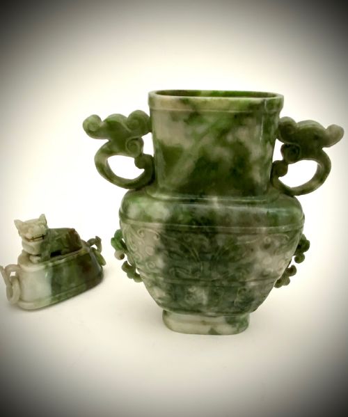 MAGNIFICENT CHINESE SPINACH JADE GREEN URN 1900 QING DYNASTY - ADDITIONAL PHOTO 6