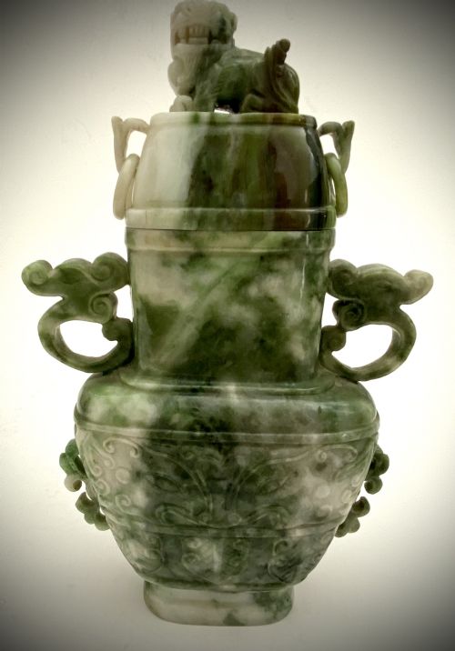 MAGNIFICENT CHINESE SPINACH JADE GREEN URN 1900 QING DYNASTY - ADDITIONAL PHOTO 7