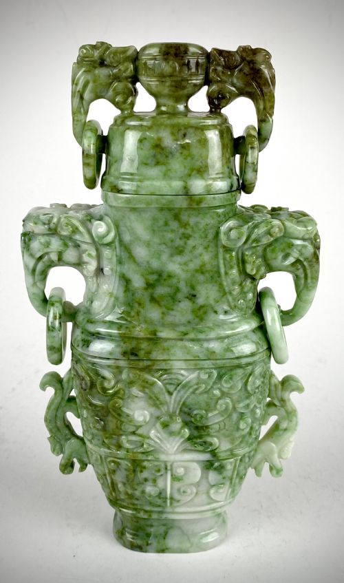 magnificent spinach green jade urn qing dynasty - CATEGORY: ANTIQUE MISCELLANEOUS - DATED 1900