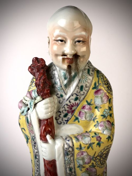 CHINESE REPUBLIC PORCELAIN FIGURE SHOUXING GOD OF LONGEVITY - ADDITIONAL PHOTO 3