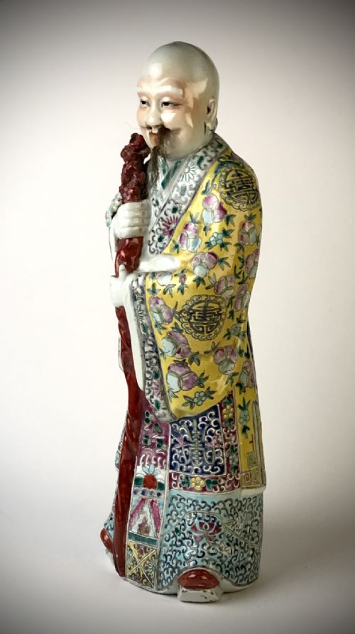CHINESE REPUBLIC PORCELAIN FIGURE SHOUXING GOD OF LONGEVITY - ADDITIONAL PHOTO 4