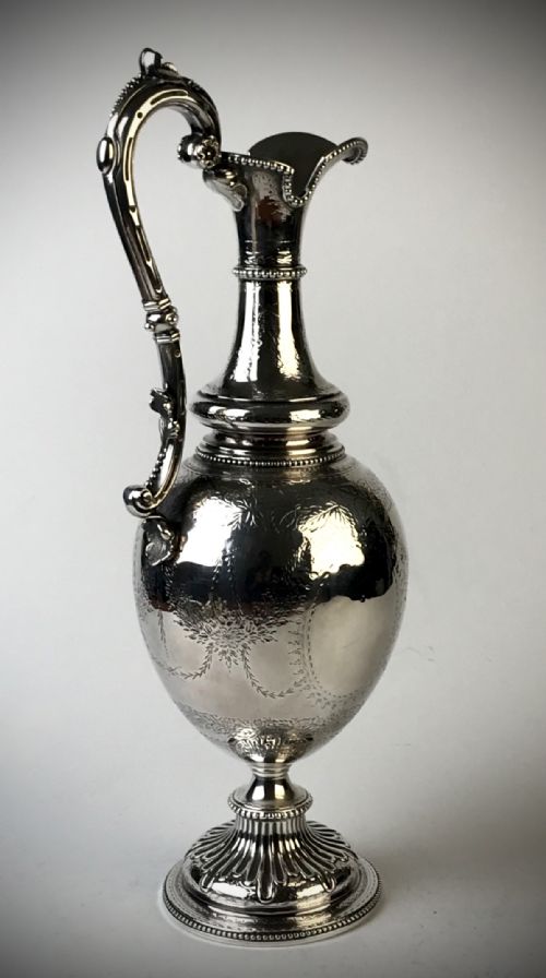 early victorian solid silver sterling wine ewer gr elkington london 1867 - CATEGORY: ANTIQUE SILVER - DATED VICTORIAN