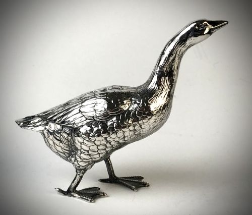 ANTIQUE REALISTIC SOLID SILVER GOOSE ANIMAL CIRCA 1890 - ADDITIONAL PHOTO 3